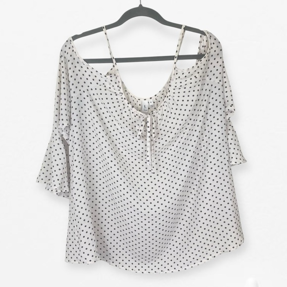 Jules & Leopold Black and White polka dot Open Cold shoulder strap top Blouse XL - Picture 2 of 9
